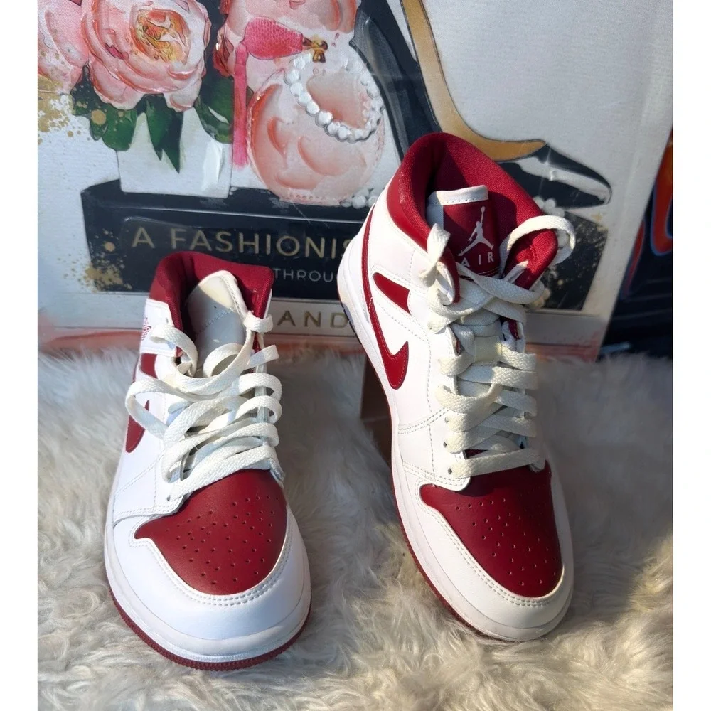 Nike Air Jordan 1 Mid White Gym Red BQ6472-161 Womens Sneakers
